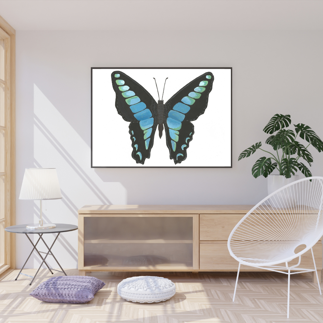 Blue Triangle Butterfly Print