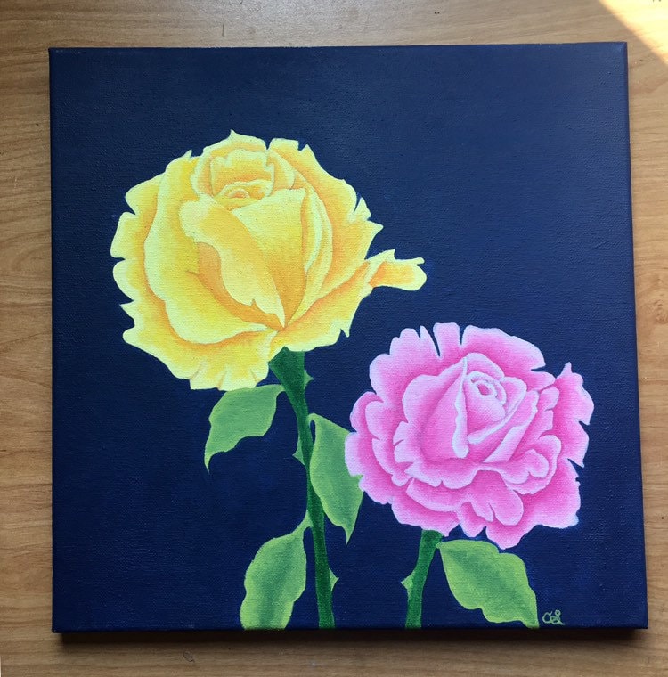 Yellow and Pink Roses Painting