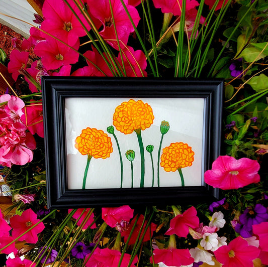 Orange Marigold Framed Painting